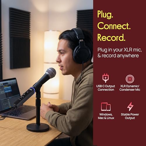Pyle Microphone XLR-to-USB Signal Adapter - Universal Plug and Play XLR Mic to PC Adaptor for Digital Recording w/ Mix Audio Control, +48V Phantom Power, Headphone Volume, USB Cable - PDUSBPP10