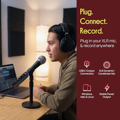 Pyle Microphone XLR-to-USB Signal Adapter - Universal Plug and Play XLR Mic to PC Adaptor for Digital Recording w/ Mix Audio Control, +48V Phantom Power, Headphone Volume, USB Cable - PDUSBPP10