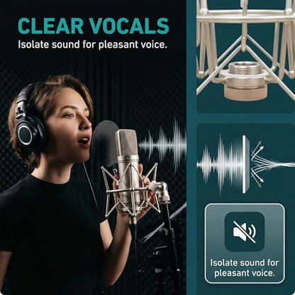 Microphone Shock Mount Mic Holder - Anti Vibration Spider Shockmount Compatible with Many Condenser Mics Like AT2020 MXL 770 MXL 990 Samson C01 Rode Procaster NT1-A Neumann U87 etc. - color: silver