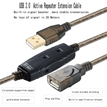 USB 2.0 A Male to A Female Extension Cable USB Active Repeater Cord with Built-in Signal Booster for Printer, Keyboard, Game Console, Loudspeaker, Oculus Rift, scanners(50 Feet with Led Light) - size: 50 Feet with Led Light