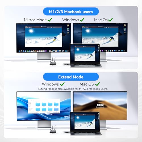 ACASIS USB C to Dual HDMI DisplayLink Adapter, 4K@60Hz, 2 HDMI & 3 USB-A Ports, 100W PD Charging, USB C DisplayLink Docking Station for Mac M1/M2/M3/Windows,USB A/C to Dual Monitor Adapter (Black) - color: Black
