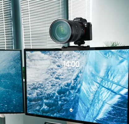 RAUBAY 【CM01】 Monitor Top Camera Mount Clamp, Hanging Webcam Stand with 1/4" Screw, Suitable for Flat-Screen Monitors, for Live Stream, Video Conferencing, YouTube, TikTok, etc. - style: CM01