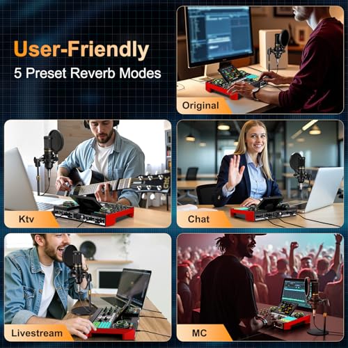 podcast equipment bundle, live sound card, streaming audio mixer, Podcast microphone bundle for PC/mobile live streaming, singing, gaming, soundboard with voice changer and noise reduction function