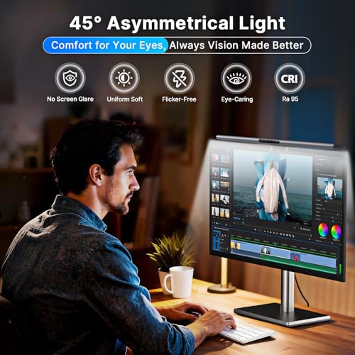 Syrinx Pro Monitor Light Bar with RGB Ambient Backlight, Home Office & Gaming Computer Monitor Lamp, CRI95+ No Glare Eye Care, 1200lm, 3000K–6000K Stepless Dimming, for 17"–34" Flat & Curved Monitors - style: Pro