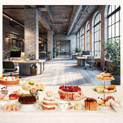 7X5ft Modern Office Backdrop for Video Conference Business Backdrops Rustic Brick Wall Virtual Office Scene Photography Studio Background Holiday Party Birthday Live Zoom Photoshoot Props - size: 7X5FT