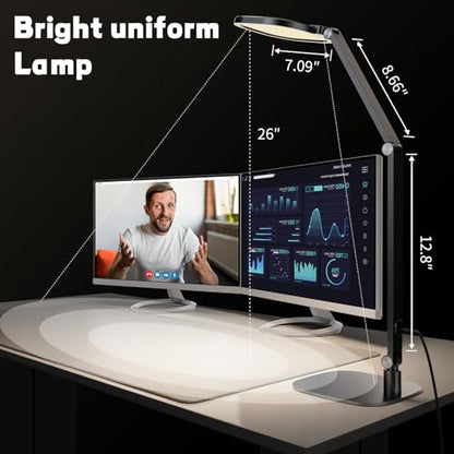 LitONES LED Desk Lamp for Home Office, Professional Eye-Caring Diffused Desk Light, 3 Color 10 Brightness Computer Light, Dimmable Office Lamp with Memory & Timer Func, Metal Swing Arm Table Lamp - color: Black