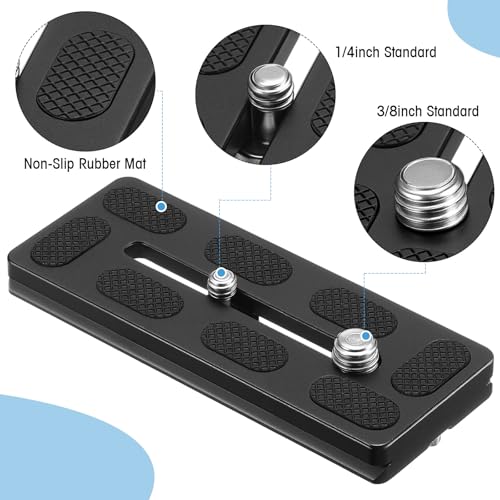 Frienda 2 Pieces Metal Quick Release Plate with 1/4''-20 Camera Screw Tripod Mount Plate Fits Standard for DSLR Camera Tripod Ball Head(Black,100mm 1/4''and 3/8'') - color: Black, style: 100mm 1/4''and 3/8''