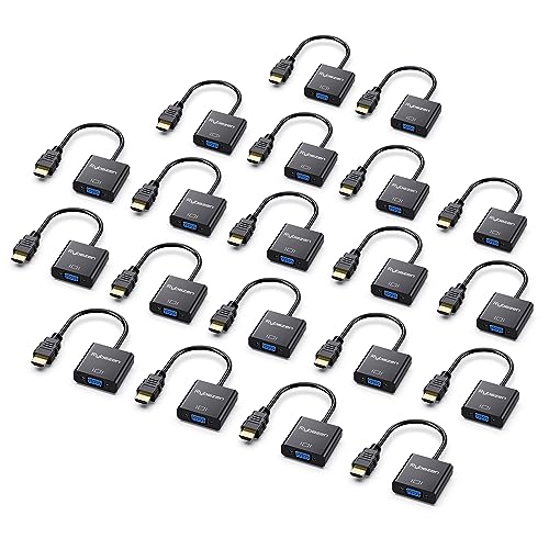 HDMI to VGA Adapter 20 Pack, Gold-Plated HDMI to VGA Converter (Male to Female), Compatible for Computer, Laptop, PC, Monitor, Projector, HDTV, Chromebook, Raspberry Pi, Roku, Xbox and More - color: 20 pack