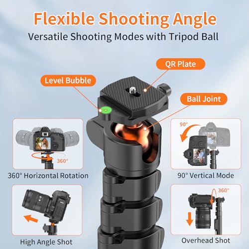 XXZU 75" Camera Tripod,Tripod For Camera Phone with Remote & 360° Ball Head,Aluminum Phone Tripod/Monopod,Camera Stand Tripod for iPhone/Canon/Nikon/DSLR/Digital Camera Accessory Kits,Max Load 17.64lb - size: 75in