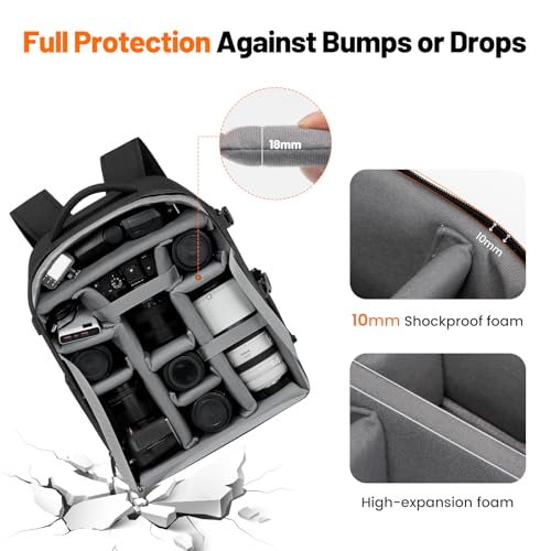 Cwatcun DSLR Camera Backpack，Large DSLR Camera Bag with 17" Laptop Compartment, Waterproof & Tripod Ready - color: Black, size: 2.0 X Large