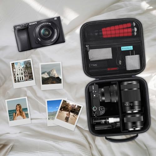 RAIALL Camera Case for Sony Alpha ZV-E10/a6000/a6100/a6400/a6600/a6700/ Sony Alpha 7 II IV/ZV-E10 II Mirrorless Digital Camera and Lens, Hard Travel Bag with a Shoulder Strap and 3 Dividers, Black - color: Black