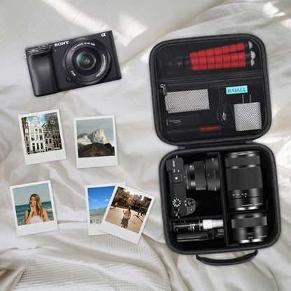 RAIALL Camera Case for Sony Alpha ZV-E10/a6000/a6100/a6400/a6600/a6700/ Sony Alpha 7 II IV/ZV-E10 II Mirrorless Digital Camera and Lens, Hard Travel Bag with a Shoulder Strap and 3 Dividers, Black - color: Black