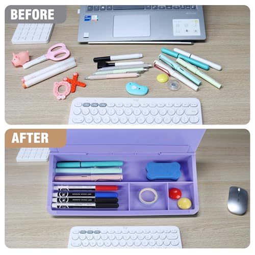 SELEAD Desktop Glass Whiteboard with Storage, Small Dry Erase White Board Computer Pad Keyboard Stand for Home, School, Office Desk Accessories - Purple - color: Purple