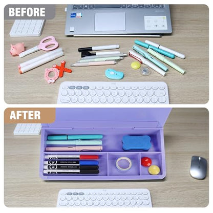 SELEAD Desktop Glass Whiteboard with Storage, Small Dry Erase White Board Computer Pad Keyboard Stand for Home, School, Office Desk Accessories - Purple - color: Purple