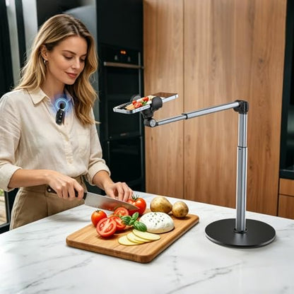 yAyusi Vlogging Kit for iPhone/Android, 13.7 in Long Overhead Phone Mount, Microphone/Remote Control, Flexible Articulating Arm Phone Mount for Desk for Live Streaming, Meeting, Cooking, Filming - size: Microphone
