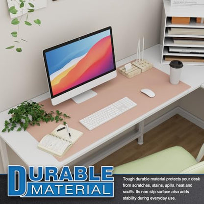 K KNODEL Large Office Leather Desk Mat, Mouse and Keyboard Pad, Computer and Laptop Mat, Desktop Protector and Cover, Writing Pad and Blotter (35.4"x17", Pink) - color: Pink, size: 35.4" x 17"