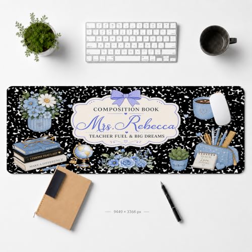 Teacher Desk Mat and Wrist Rest Set - Composition Book Large Mouse Pad with Ergonomic Keyboard Support, Cute Classroom Decor, Appreciation Gift (Style 8) - color: Style 8