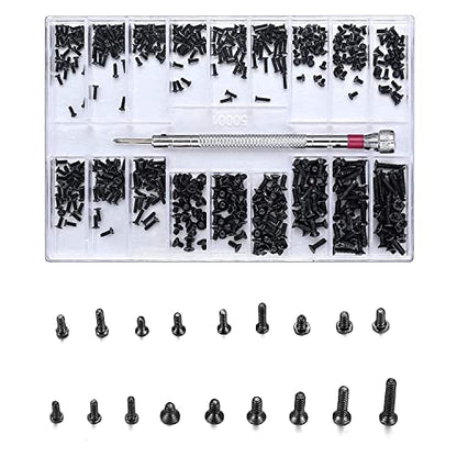 500 Pcs Small Replacement Screws, M1.2/M1.4/M2.0 Black Tiny Micro Laptop Computer Electronic Assortment Kit, Glasses Watches Hard Drive SSD Repair Screws, with Screwdriver