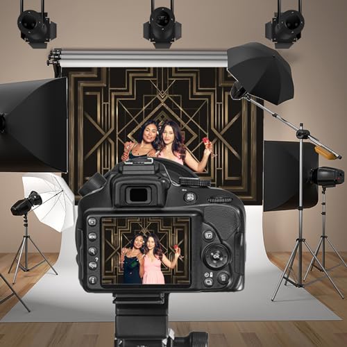 5x3ft Theme Backdrops for Photography Black and Golden Retro Texture Background Luxury Party Crazy Carnival Happy Birthday Party Portrait Booth Photo Studio Video Shooting Props - size: 5x3ft