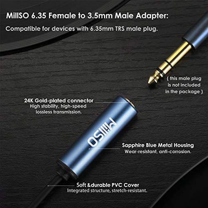 MillSO 1/4 to 3.5mm Headphone Adapter, 16 Feet TRS 6.35mm Female to 3.5mm Male 1/8 to 1/4 Stereo Audio Jack Adapter for Amplifiers, Guitar amp, Piano, Home Theater Devices, Phone, Laptop, Headphones - color: Blue, size: 16 FT