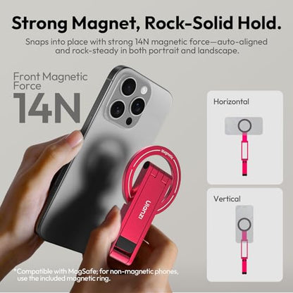 ULANZI MA60 Magnetic Phone Tripod Stand for iPhone - Aluminium Smartphone Mini Tripod Pocket Cell Phone Stand Strong Magnet Quick Mount Compatible with iPhone 16 15 14 13 14 Series, Red - color: Red