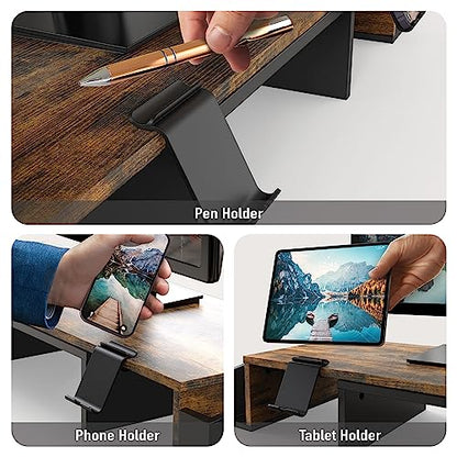 Simple Houseware Desk Dual Monitor Stand Riser with Drawer, Rustic Brown - color: Rustic Brown