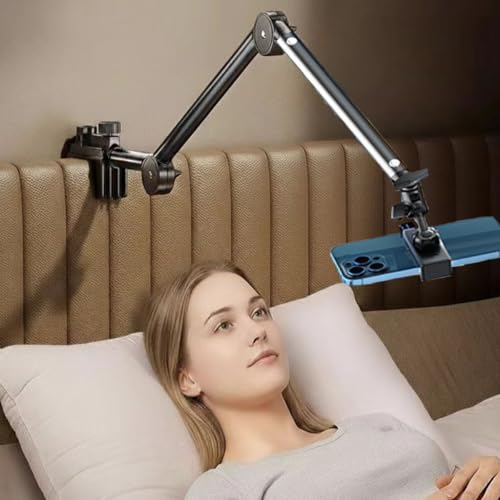 Phone Stand with Heavy-Duty C-Clamp, 3-Section Adjustable Desktop Mount Stand for Phone, 360° Ball Head Flexible Desk Mount