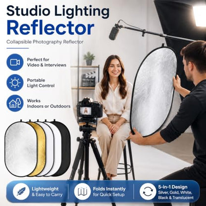 24x36in 5 in 1 Photography Reflector Light Diffuser 60x90cm,Collapsible Reflector Diffuser for Portrait, Product Photography Reflector and Studio Lighting Reflector with Carrying Bag - size: 24x36inch