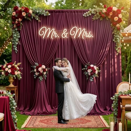 20×14 ft Wrinkle Free Maroon Backdrop Curtain for Wedding Parties-4 Panels 5×14ft Height Silky Polyester Burgundy Photo Backdrop Drapes Curtains for Birthday Baby Shower Photography Background Cloth - color: Burgundy, size: 14ft Long_4 Panels