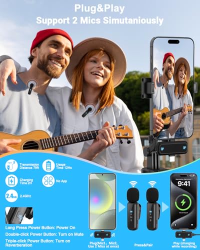 Vlogging Kit for iPhone/Android, 63” Auto Face Tracking Tripod for iPhone with Light, Wireless Microphones, Remote Control for TikTok, YouTube Starter Kit for Content Creator