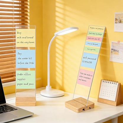 2-Pack Monitor Memo Board, Monitor Sticky Note Holder for Desktop, Portable Removable Office Desk Board Wooden Phone Holder with Stick Notes, Clear