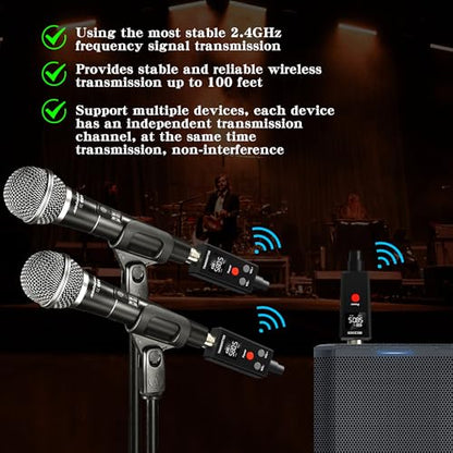 Elimavi Wireless Microphone System 2.4GHz Wireless Plug-on XLR Dual Transmitter & Receiver for Dynamic Mic,Mixer,PA System,2 Transmitters Connecting Microphones for Synchronous Transmission - size: 1 x Receiver + 2 x Transmitters