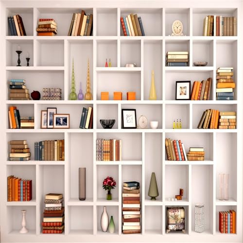 BELECO 8x8ft Fabric White Bookshelf Photography Backdrop Library Modern Office Bookcase Home Zoom Meeting Video Conference Backdrop Decor Video Recording Calls Photo Props - size: 8x8FT