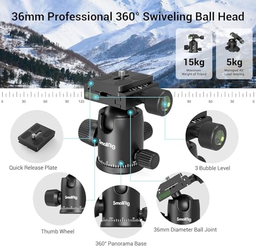 SmallRig CT-20 Camera Tripod, 78.7" Foldable Aluminum Tripod & Monopod, 360°Ball Head Detachable, Payload 33lb (200cm/78.7") - style: 78.7"