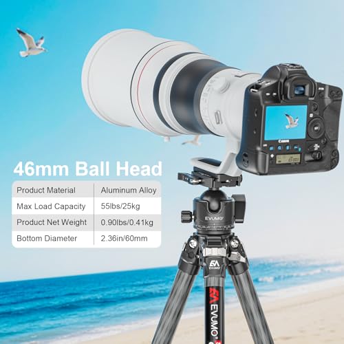 EVUMO EX46L Lever Tripod Ball Head with Stainless Steel Lock Pin, 46mm Low Profile Ball Head Mount with Arca Swiss Quick Release Plate, Compatible with Tripod Monopod DSLR Camera Camcorder Telescope