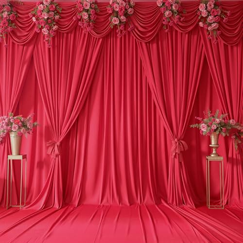 20x12 FT Red Backdrop Curtain for Parties Wrinkle Free Photo Backdrop Curtains Polyester Wedding Back Drop Cloth Background for Christmas Birthday Photography Portraits Pet Photoshoot Prom Decoration - color: Red, size: 5'(W) x 12'(H), 4 panels