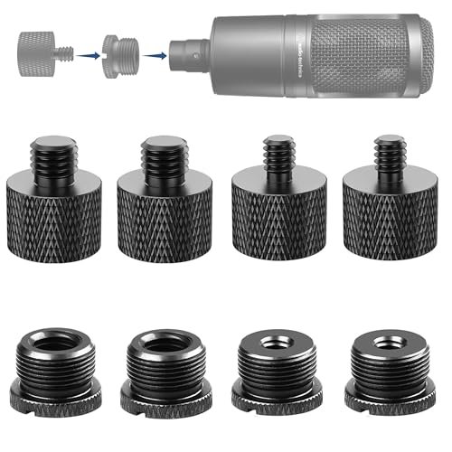 IXTECH Mic Stand Adapter Set 8 pieces Metal Microphone Stand Screw Thread Adapter 5/8 Female to 3/8 Male 3/8 Female to 5/8 Male 5/8 Female to 1/4 Male 1/4 Female to 5/8 Male Tripod Adapter ADP02 Black - color: Black