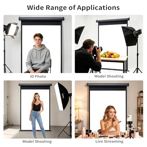 Retractable White Background Screen 36" x 56" Portable Roll-Up, Pull-Down Background, Black and White Double-Sided Design, PVC Material, Suitable for ID Card Passport Photo Photography