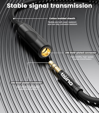 Tisino 1/4 to 3.5mm Adapter, 1/4" Female to 1/8" Male Stereo Audio Adapter for Headphone, Amplifiers, Guitar, Amp etc. - 5ft/1.5m - size: 5 feet