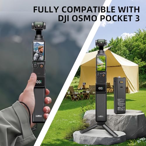 Battery Handle Compatible with DJI Osmo Pocket 3 and Pocket 4 Accessories, with Digital Screen for Pocket 3 Battery Grips for Xtra Muse Built-in 5000mAh Battery Fast Charging and Reserved 1/4”Thread
