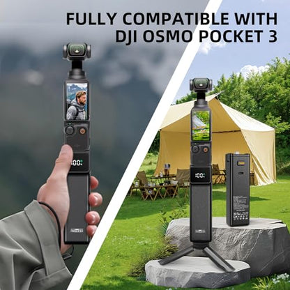 Battery Handle Compatible with DJI Osmo Pocket 3 and Pocket 4 Accessories, with Digital Screen for Pocket 3 Battery Grips for Xtra Muse Built-in 5000mAh Battery Fast Charging and Reserved 1/4”Thread