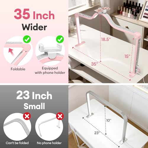 Arch Half Moon Light - Nail Lamp for Desk Foldable Nail Tech Light | Professional 34 inch 420 LED Beads Adjustable Brightness 3 Color Temperature for Manicure Crafting (Pink) - color: Pink