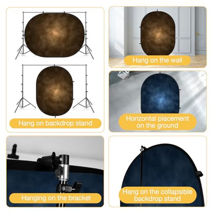Kate Collapsible Backdrop for Photography Dark Blue&Brown Pop Up Photo Backdrops Portable Background for Portrait, Live Streaming, 5x6.5ft
