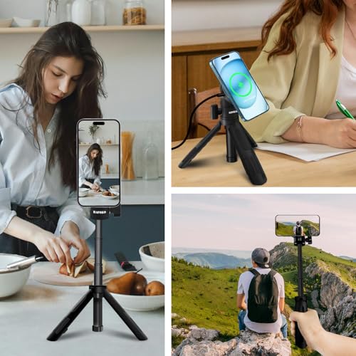 HA-W08 Magnetic Selfie Stick Wireless Charging Tripod Magnetic Wireless Charging Mount Desktop Smartphone Extension Tripod Magnetic Holder w Magic Arm compatibel for iPhone 15/14/13/12