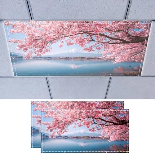 Nuxovilar 2 pack Magnetic Light Covers Cherry Blossom Fuji Mountain Design Polyester 4x2 Feet Classroom Light Covers Decor for Classroom Home Porch - color: VC05460-2pcs