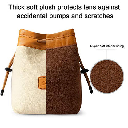 S-ZONE Soft Camera Bag DSLR Insert Handbag Drawstring Lens Case | Water-resistant Canvas, Drawstring closure, Dust-proof, Scratch-resistant, Compatible with Canon Nikon Sony - color: Brown, size: Medium