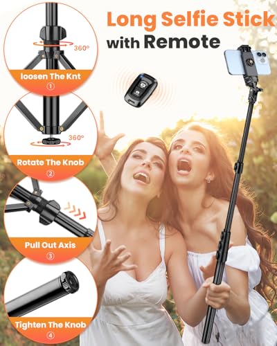 Phone Tripod, 85" Tall Tripod for iPhone with Remote, Gooseneck and Phone Holder, Overhead Phone Stand for Video Recording Watching Cooking Fitness Vlog, Compatible with iPhone Android, Black - size: 85 inch