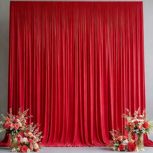 10x10FT Backdrop Curtains with Rod Pockets - Wrinkle Free Photo Stage Backdrop 2 Panels Curtains Drapes for Photography Wedding Party Baby Shower Decorations (Red) - color: Red, size: W5' x H10'(2 panels)