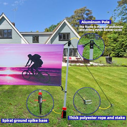 Adjustable Banner Pole Holder with Stake Outdoor Horizontal Banner Post Stand for 10'W X 3'H Banner,Advertising Displays Stand Yard Sign Displays with Carrying Bag (Hardware only)