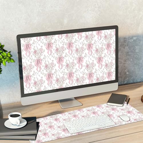 Pink Bow Keyboard and Mouse Pad,Large Pink Bow Desk Matt for Desktop,Cute Desk Pad Mat,Large Mouse Pad,Anti Slip Big Mousepad with Stitched Edges,Keyboard Pad Mouse Mat for Computer,Work,Gaming - color: Pink